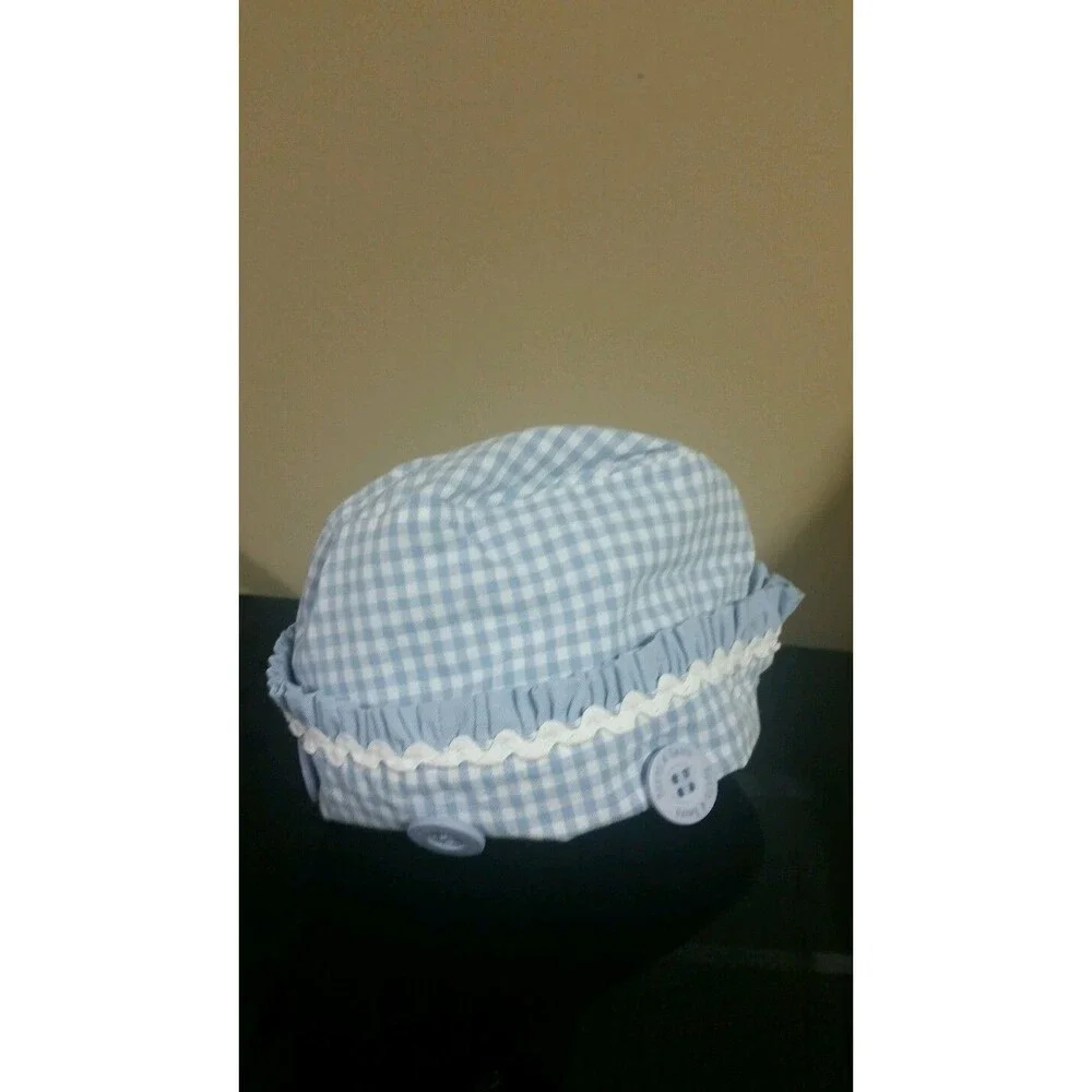 Girl's 12 month ? blue white checkered hat ruffles Beets N Snips